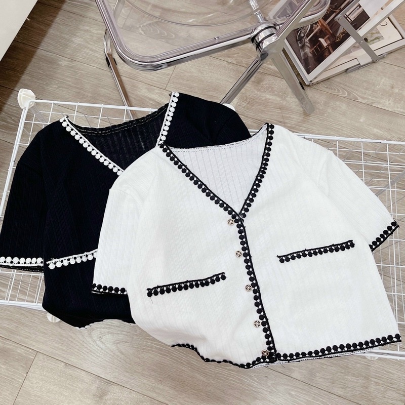 [ẢNH THẬT] ÁO CROPTOP DÁNG RỘNG DIỀN REN CÓ TÚI THẬT CỔ V TIỂU THƯ SANG TRỌNG CRT96