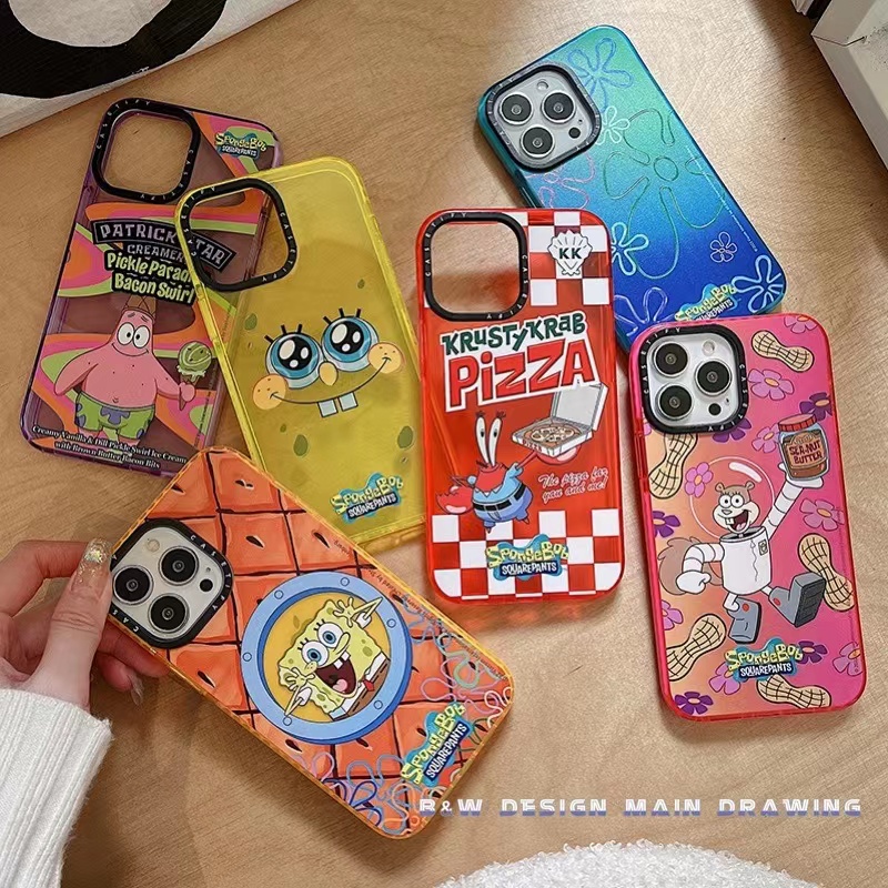 Ốp Điện Thoại Dẻo Họa Tiết Hoạt Hình SpongeBob Màu Huỳnh Quang Dễ Thương Chống Sốc Cho iPhone 13 12 11 Pro Max X XR 7 8
