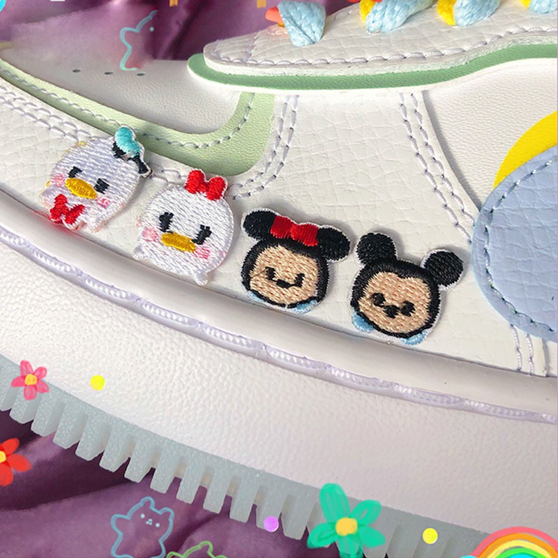 Bộ miếng dán trang trí giày bằng vải thêu họa tiết hình gấu pooh/chuột dễ thương