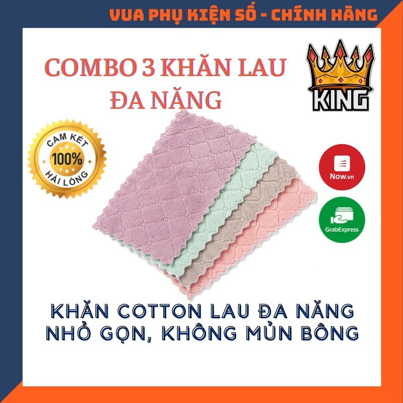 Khăn lau bếp đa năng sét 3 chiếc mềm mại thấm nước tốt, khăn lau đa năng 2 mặt tiện dụng size lớn