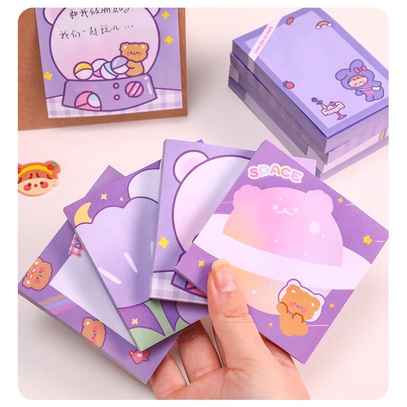 50 tờ note giấy ghi chú màu tím hoạ tiết hoạt hình thơ mộng xinh
