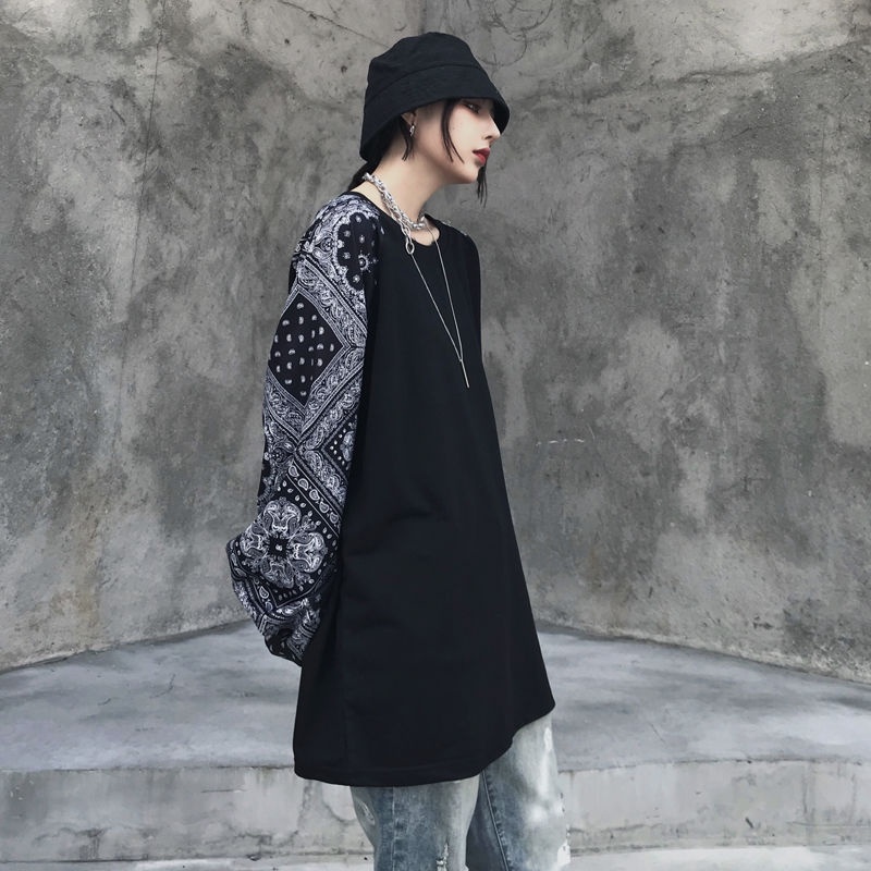 Áo thun IELGY tay dài dáng rộng in họa tiết hoa phong cách retro thời trang cho nữ