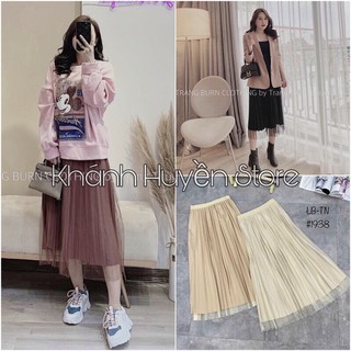 CHÂN VÁY DÀI XẾP LY PHA REN 2 LỚP