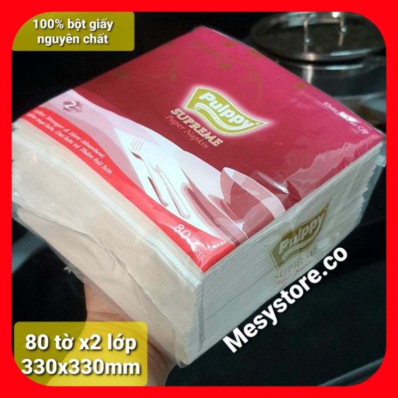 Khăn Giấy Vuông Pulppy Khăn Ăn Cao Cấp Supreme Paper Napkin Thật Dai Và