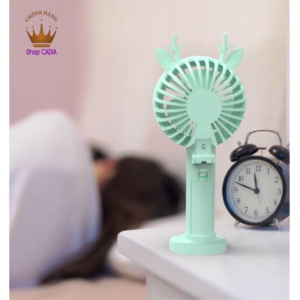 Quạt mini cầm tay tích hợp đèn Lef, chân để điện thoại [Tặng kèm 4 tai cực xinh]
