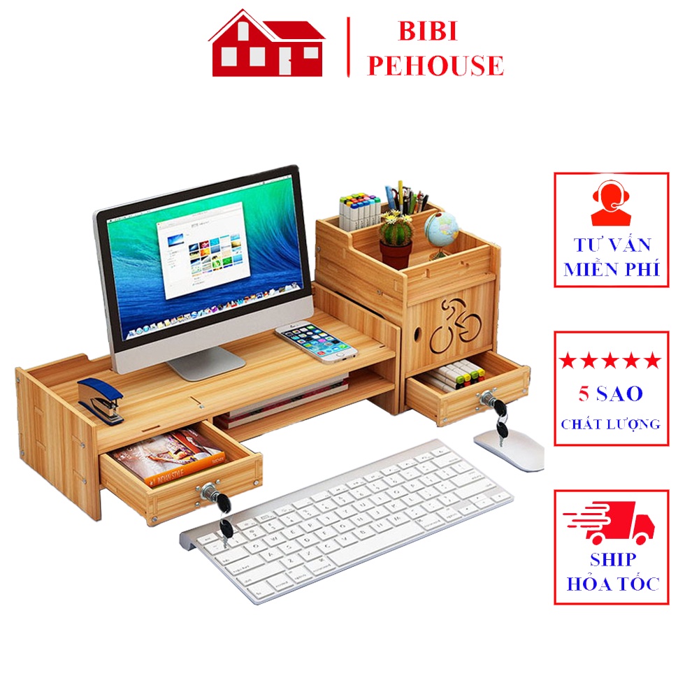 Kệ để máy tính và tài liệu văn phòng bằng gỗ, bàn máy tính và để tài liệu, sách vở bibi shop