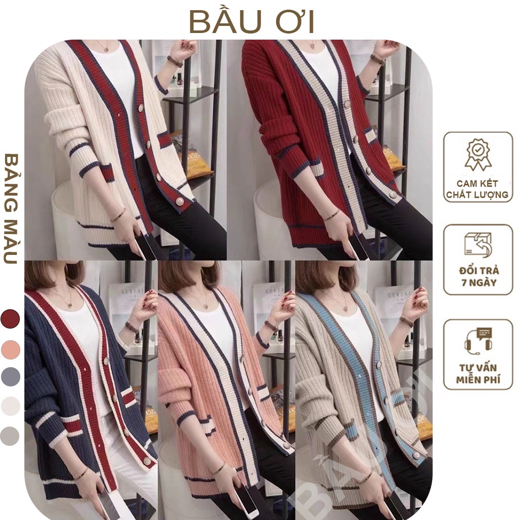 [EAUOI A08] ÁO KHOÁC LEN CARDIGAN PHONG CÁCH HÀN QUỐC HÀN QUỐC DÁNG DÀI VIỀN KẺ CÓ TÚI OVERSIZE MẶC ĐƯỢC CẢ CHO MẸ BẦU