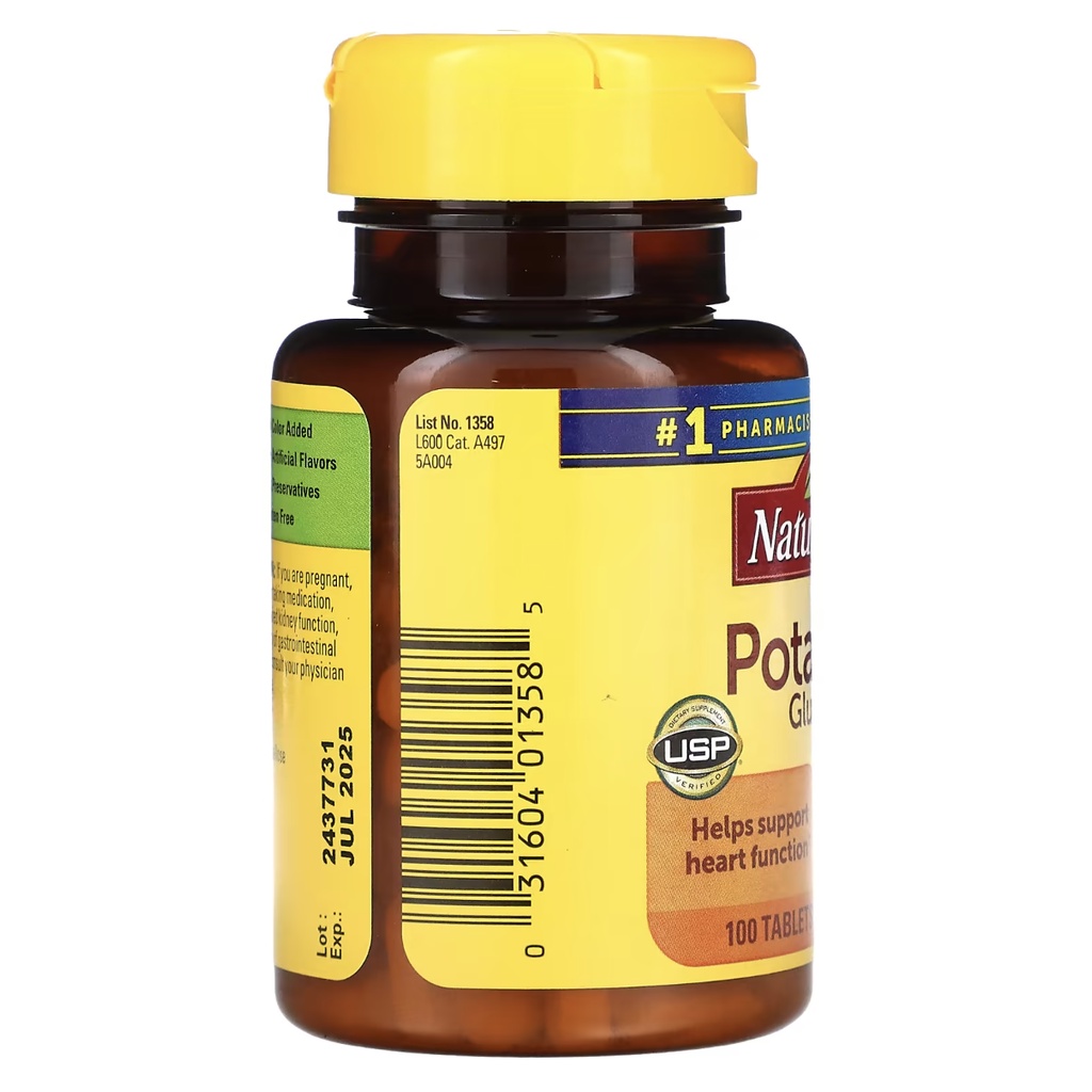 Viên Uống Giảm Căng Thẳng, Giảm Chuột Rút, Bổ Sung Sinh Lực Potassium Gluconate 100 viên Nature Made