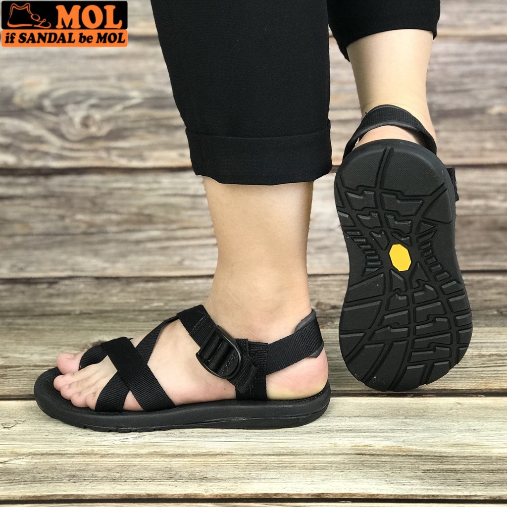 Giày sandal MOL nam nữ xỏ ngón quai dù đế cao su đi học màu đen mã MS1167