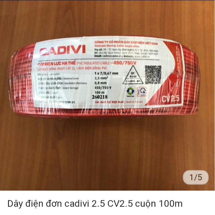 DÂY ĐƠN CADIVI 1.5  -Bán lẻ theo mét