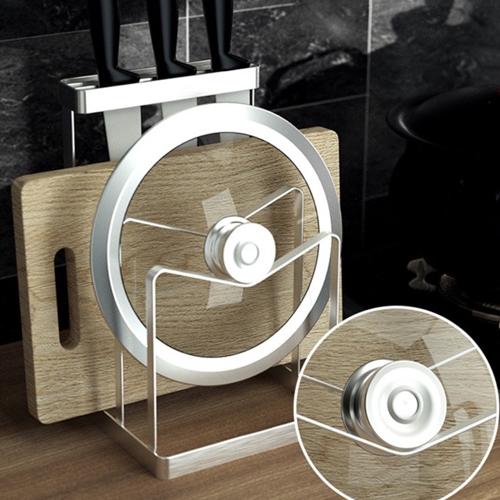 Kệ để dao thớt đa năng Giá treo nắp nồi inox 304 bền chắc không gỉ sét Dụng cụ nhà bếp Kệ để nắp vung dán tường GTH
