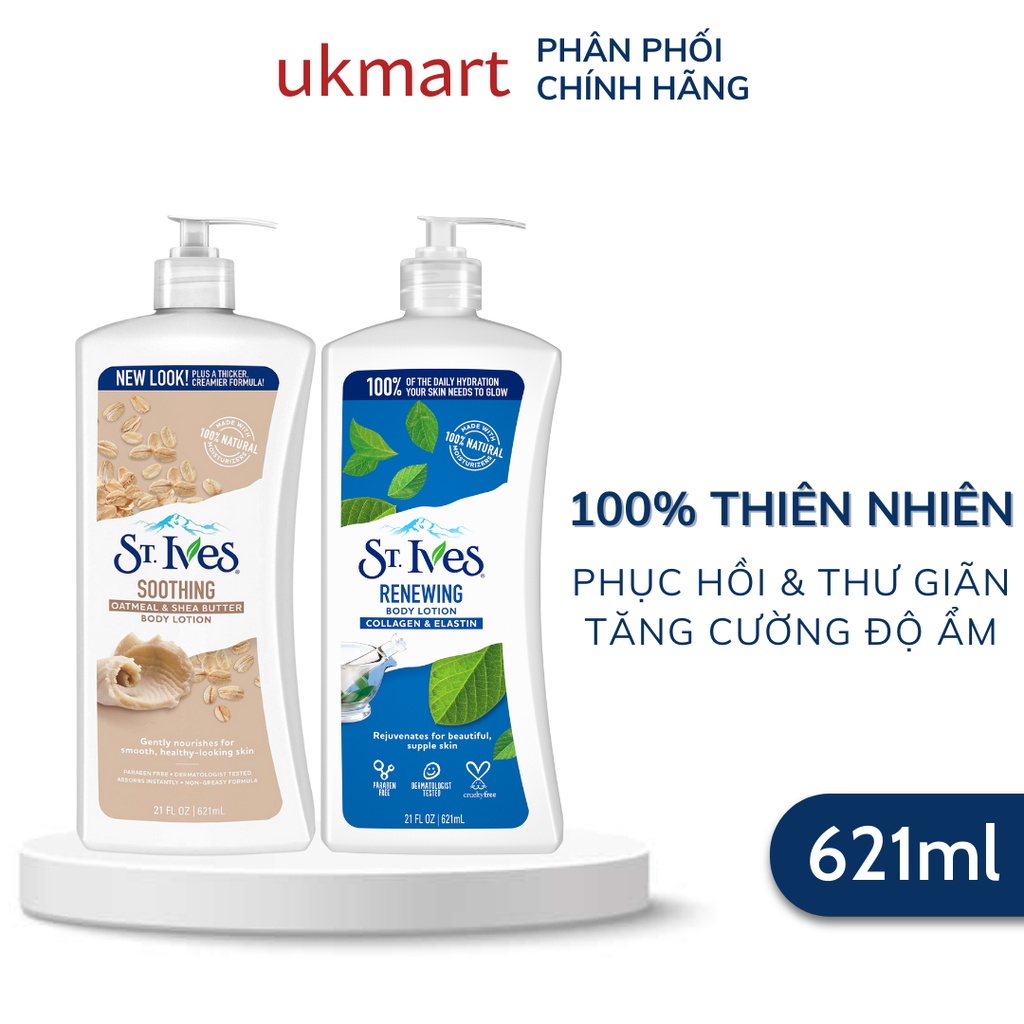 Sữa Dưỡng Thể St.Ives Renewing Body Lotion Hỗ Trợ Trẻ Hóa Da 621ml Collagen &amp; Elastin Dưỡng Ẩm Chống Nẻ