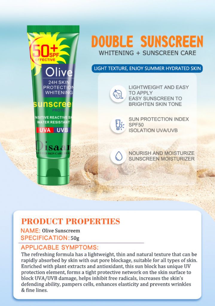 SPF 50+ Facial Body Sunscreen Whitening Sunblock Cream Oil-Control Moisturizing Olive Oil Skin Protective Cream