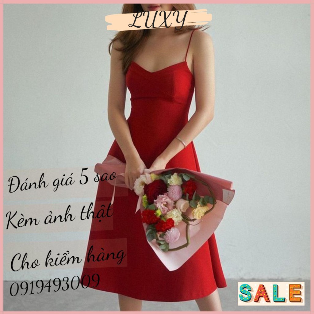 [Đầm dự tiệc] đỏ hai dây xòe tôn dáng siêu sang chảnh - Sara Dress