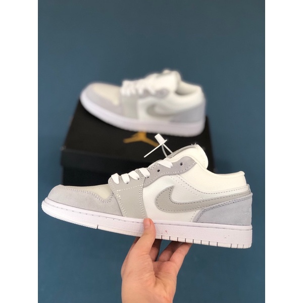Giày JD paris màu trắng xám, giày JD1 low pari thấp mới full phụ kiện hàng cao cấp, full size 36-43 | BigBuy360 - bigbuy360.vn