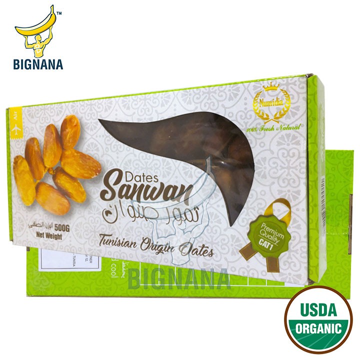 Chà Là Sấy Dẻo Nguyên Cành Dates Sanwan Tunisia Hộp 500gr Sang Trọng, Giảm Cân Đẹp Da