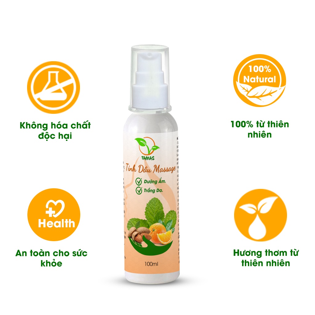 Tinh dầu massage TAMAS, giúp dưỡng ẩm, sáng da, tạo độ đàn hồi, trẻ hóa làn da, giúp da mịn màng chắc khỏe, ...