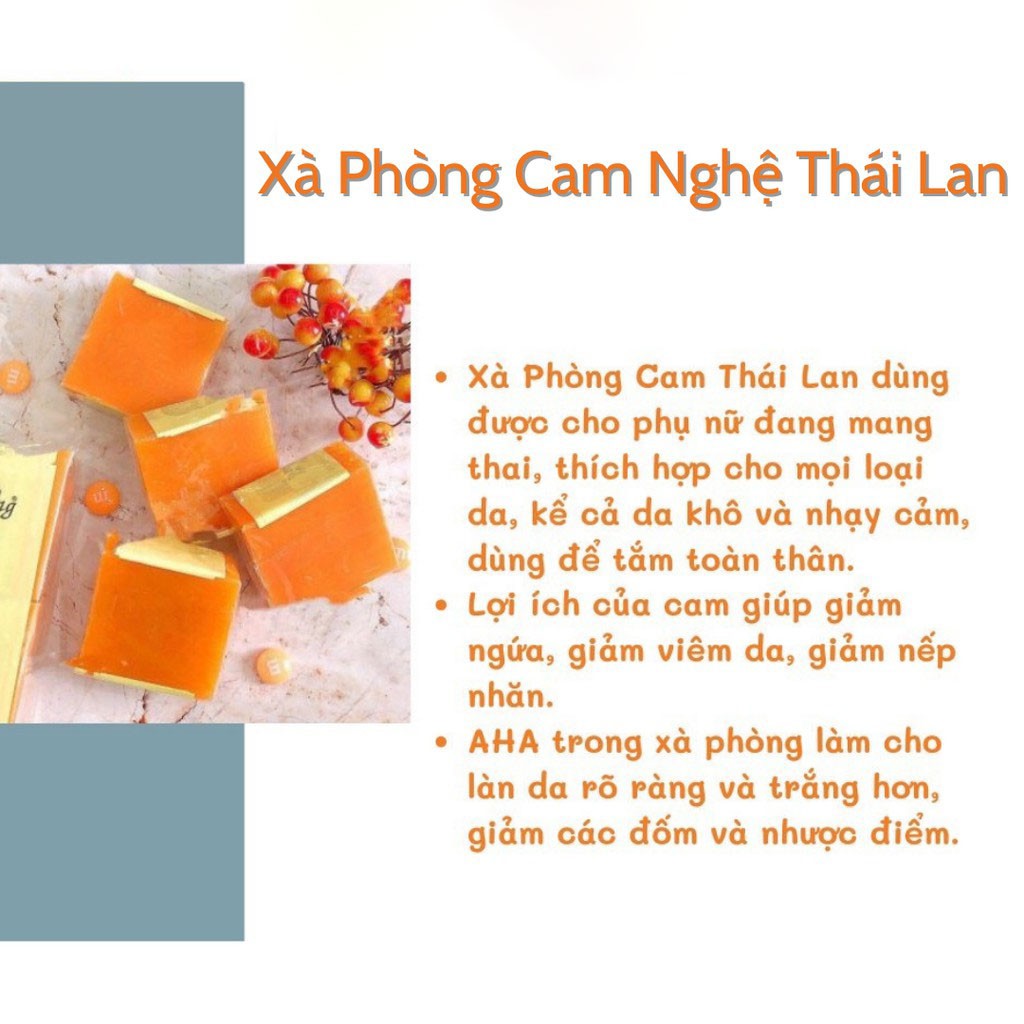 Xà Phòng Cam Nghệ Thái Lan Dùng Cho Mặt Và Body, Trắng Da, Giảm Mụn Lưng, Tàn Nhang, Ngứa, Viêm Lỗ Chân Lông Chính Hãng