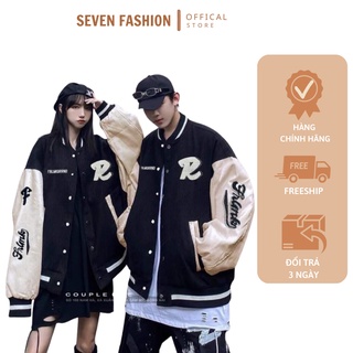 Áo Bomber Nhung Tăm Phối Tay Da Chữ R Cúc Bấm Áo Khoác Nam Nữ Dáng Rộng G0185