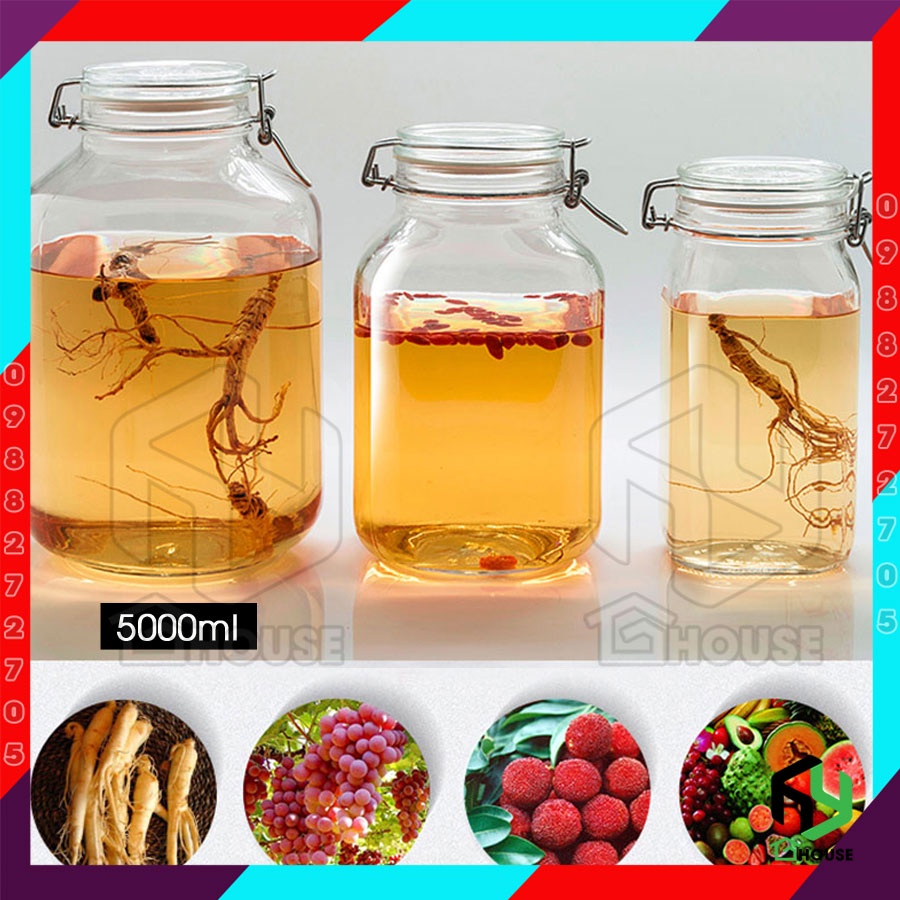 ITALY-Hũ thủy tinh lớn nắp cài FIDO - Bormioli Rocco - 5 lít - Siêu kín hơi - Glass jar with airtight lid
