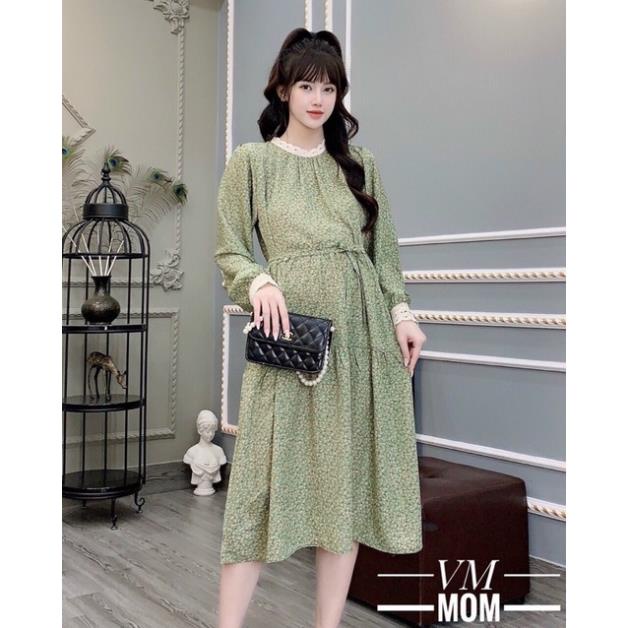 Váy đầm bà bầu dài thu đông hoa nhí công sở thời trang thiết kế cao cấp đẹp giá rẻ VDThoa FFX
