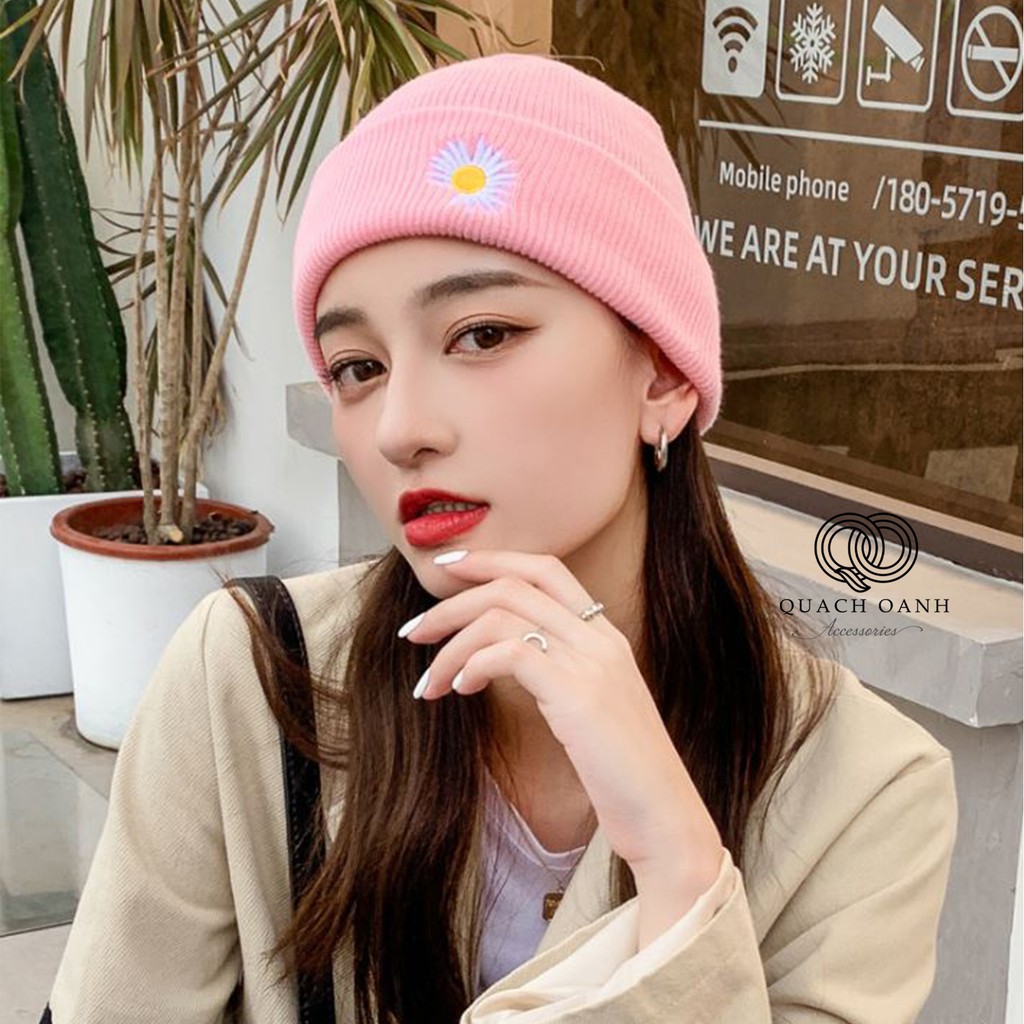 Mũ len hoa cúc thời trang phong cách Hàn Quốc - MU07