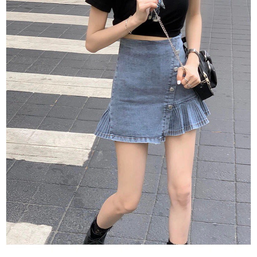 Chân váy jeans/denim ngắn xòe cách điệu - SẮN SIZE S, M | BigBuy360 - bigbuy360.vn