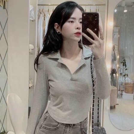 Áo thun tay dài nữ kiểu cổ bẻ vải dầy dặn 4 màu sắc>54kg