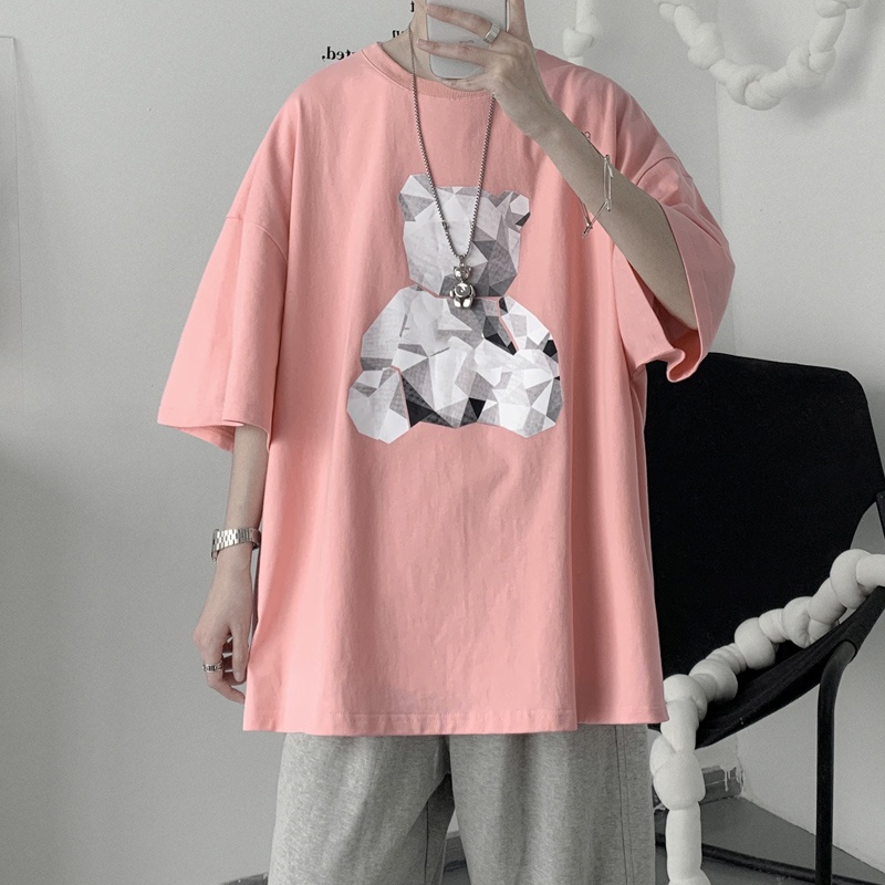 Áo thun ngắn tay dáng rộng in hoạt hình gấu kiểu Hàn Quốc cá tính dành cho nam và nữ cỡ lớn S-8Xl