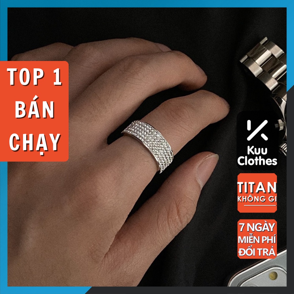 Nhẫn nam nữ titan đính đá lấp lánh DRING KuuClothes Màu Bạc Cá Tính Hàn Quốc  - Nhẫn DRING