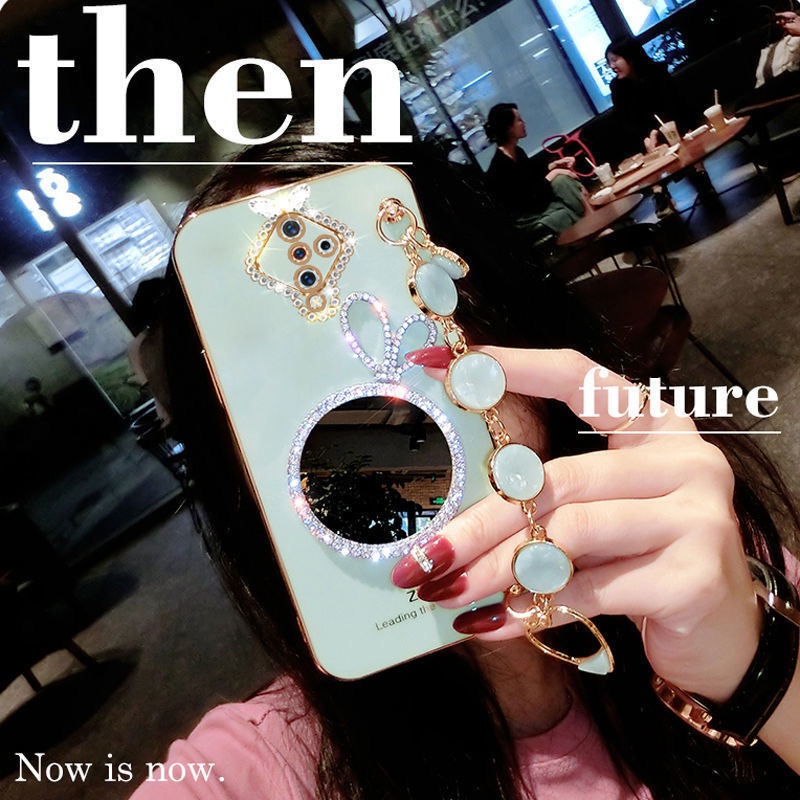 Ốp Điện Thoại Họa Tiết Thỏ Gắn Kèm Gương Trang Điểm Và Dây Đeo Tay Cho Vivo S1 Pro