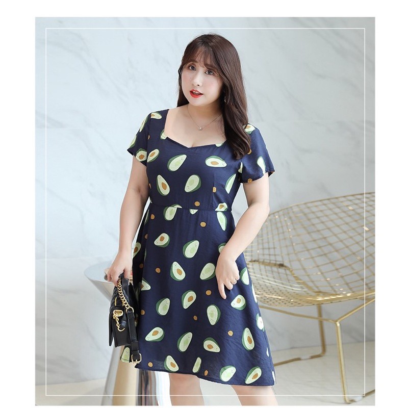 đầm xoè cổ U big size in trái bơ size 70-80kg