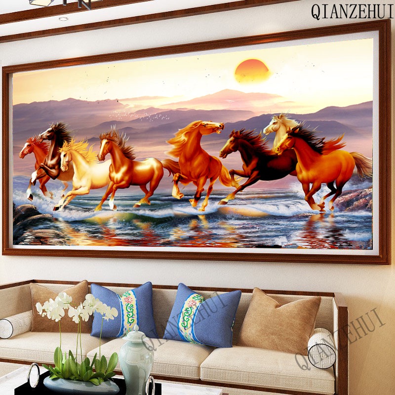 Bộ Tranh Đính Đá Tự Làm Hình Tám Chú Ngựa 04 Ngựa Độc Đáo