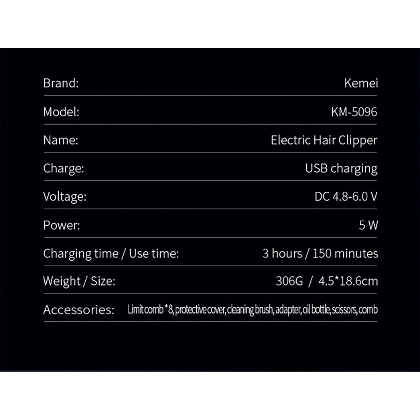 Tông đơ Kemei KM-5096 7000RPM sử dụng điện không dây tạo đường cắt tóc cực chính xác