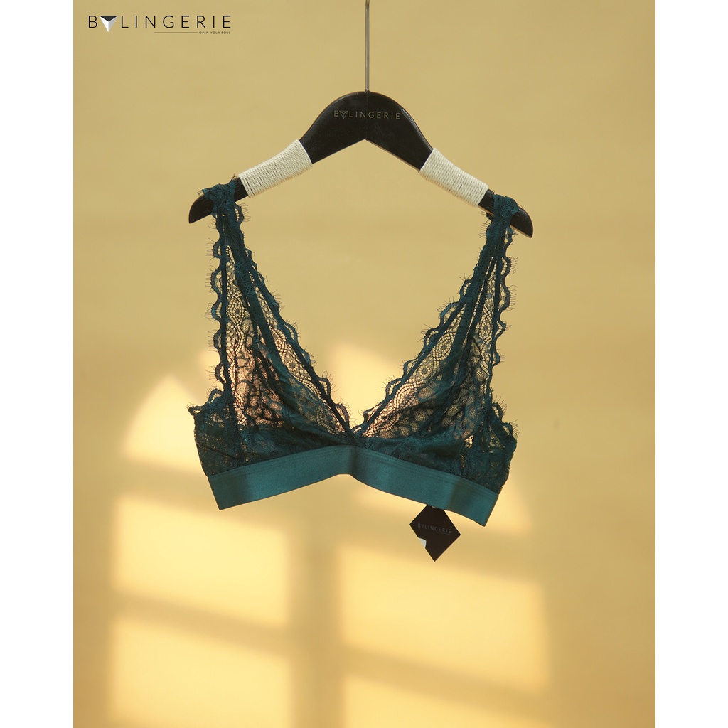 Bộ đồ lót ren nữ BY LINGERIE màu xanh bảo ngọc không gọng không mút B191