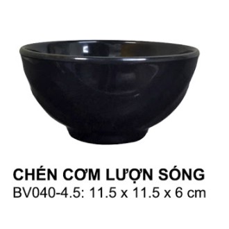 Chén lượn sóng màu đen BV040-4.5 D có vân ở ngoài nhựa melamine Thái Lan cao cấp dùng ăn cơm, ăn lẩu