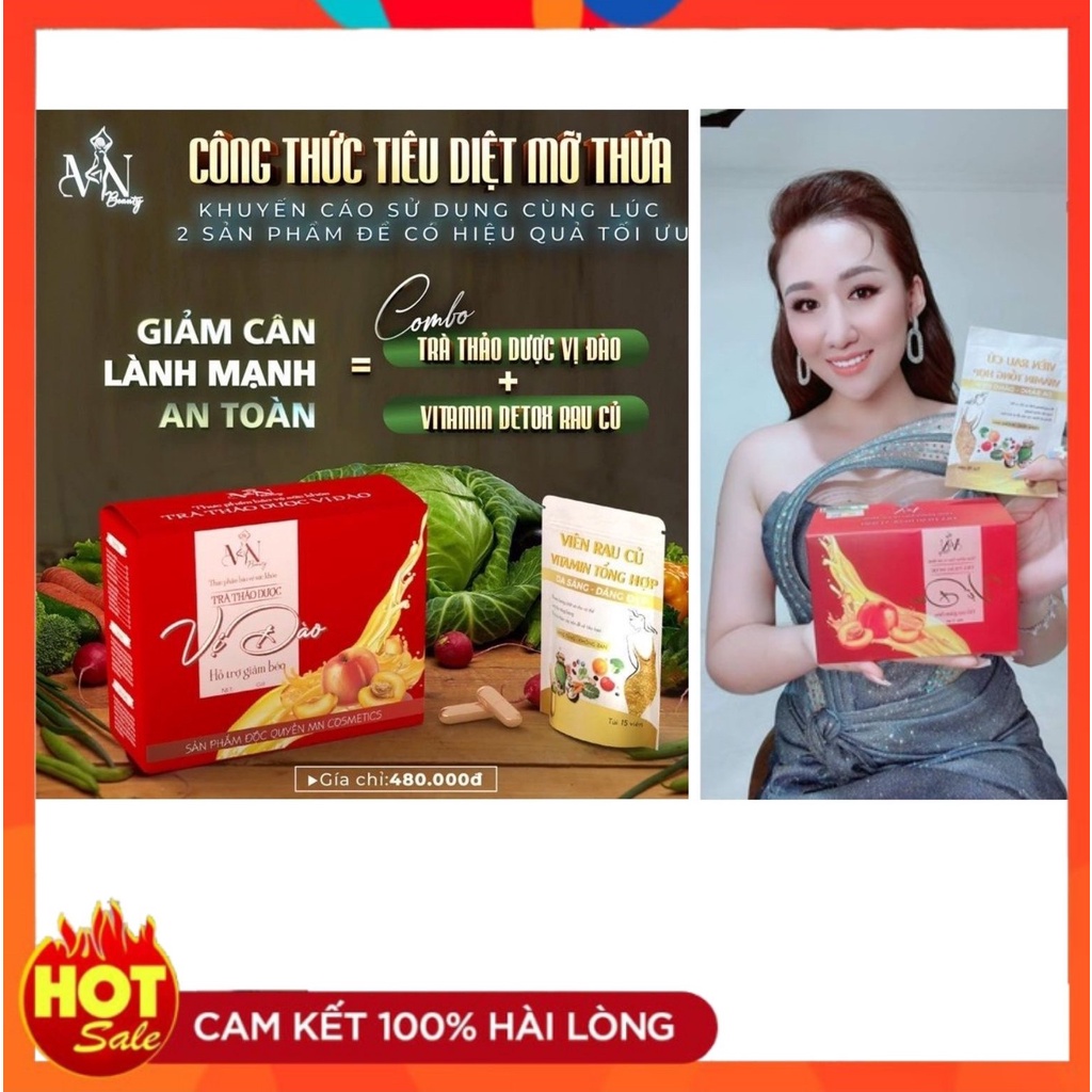 Tặng 1 Gói Detox Rau Củ- Trà Giảm Cân Vị Đào Đông Anh - Trà đào giảm cân MN Beauty Group chính hãng Mỹ Phẩm Đông Anh