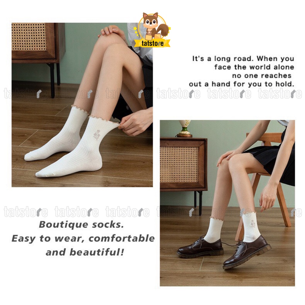 Combo tất nữ cổ cao vitange phong cách dịu dàng cổ điển họa tiết hoa thêu đẹp TẤT STORE 2CCF22