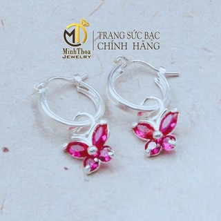 Bông tai bạc đẹp cho bé gái, hoa tai đính đá hồng dễ thương trang sức bạc ta Minh Thoa JEWELRY