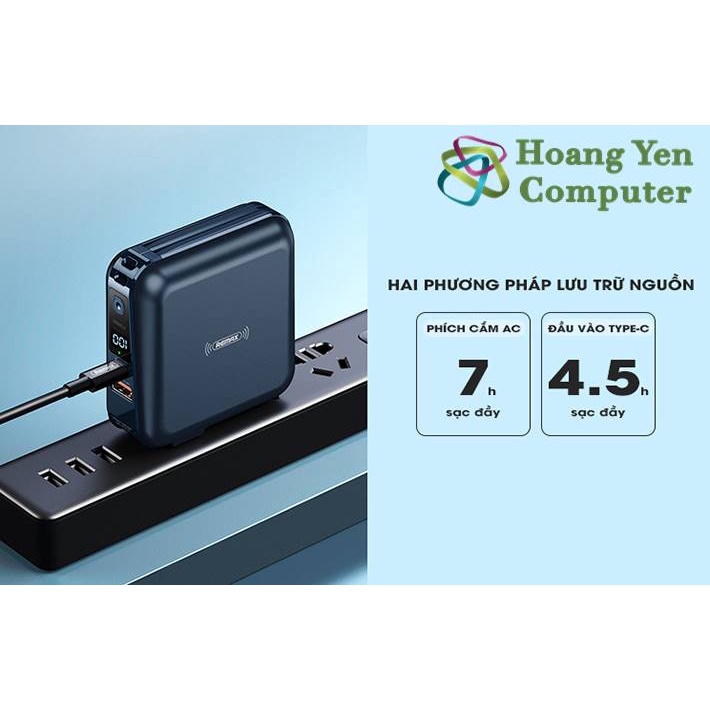 Sạc Dự Phòng Remax RPP-145 10000Mah (Sạc Nhanh QC3.0, PD18W), Tích Hợp Cáp Sạc, Nguồn AC Sạc Trực Tiếp - BH 1 Năm