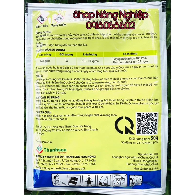 TOT 80WP 50gr sản phẩm chuyên diệt cỏ chác lá, cỏ lá rộng thay thế 2,4-D