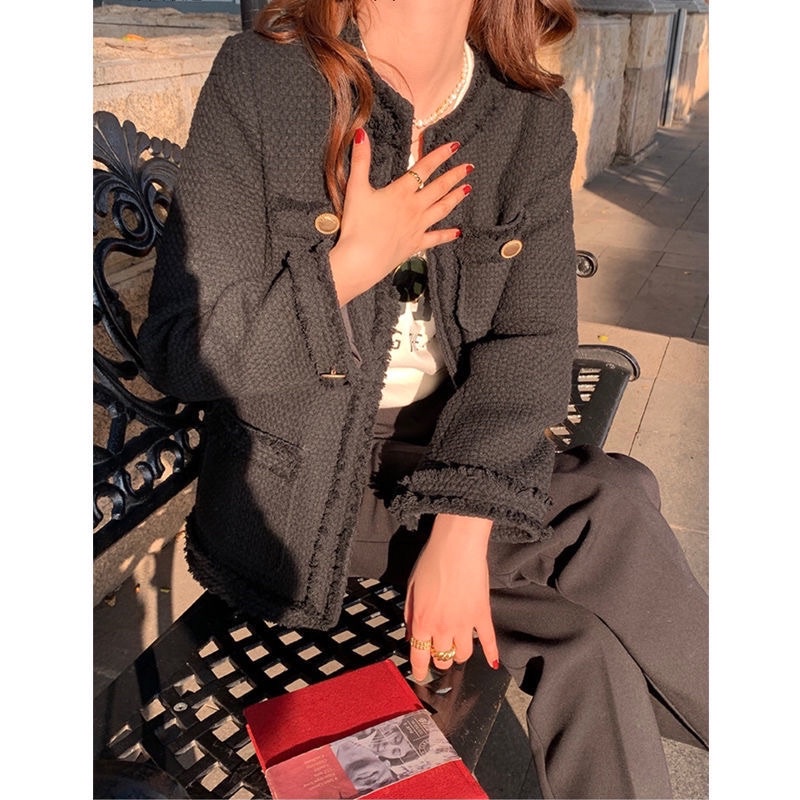ÁO KHOÁC NỮ THU ĐÔNG - DẠ TWEED KHUY NẮP CÓ TÚI