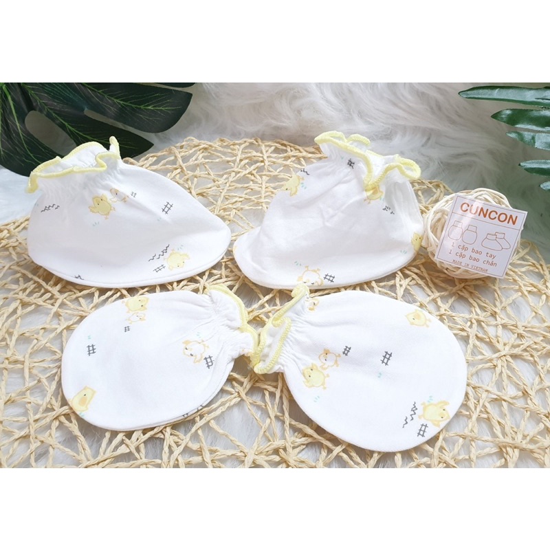 Set mũ nón, bao tay, bao chân sơ sinh Cún Con cotton mềm mại