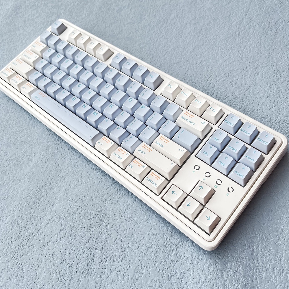 Màu xanh nhạt Keycaps Cherry Cấu hình màu xanh trắng Bàn phím cơ PBT DYE-SUB Bàn phím cơ Keycap 130 phím