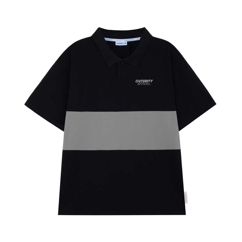 Áo polo nam nữ local brand unisex Outerity Cá Sấu Cross Cut / Đen&amp;Xám / ORT.B 704