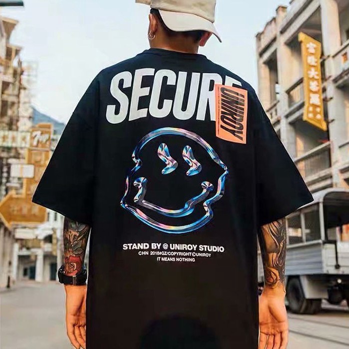Áo thun UNISEX cotton nguyên chất dáng rộng tay ngắn họa tiết mặt cười thời trang mùa hè