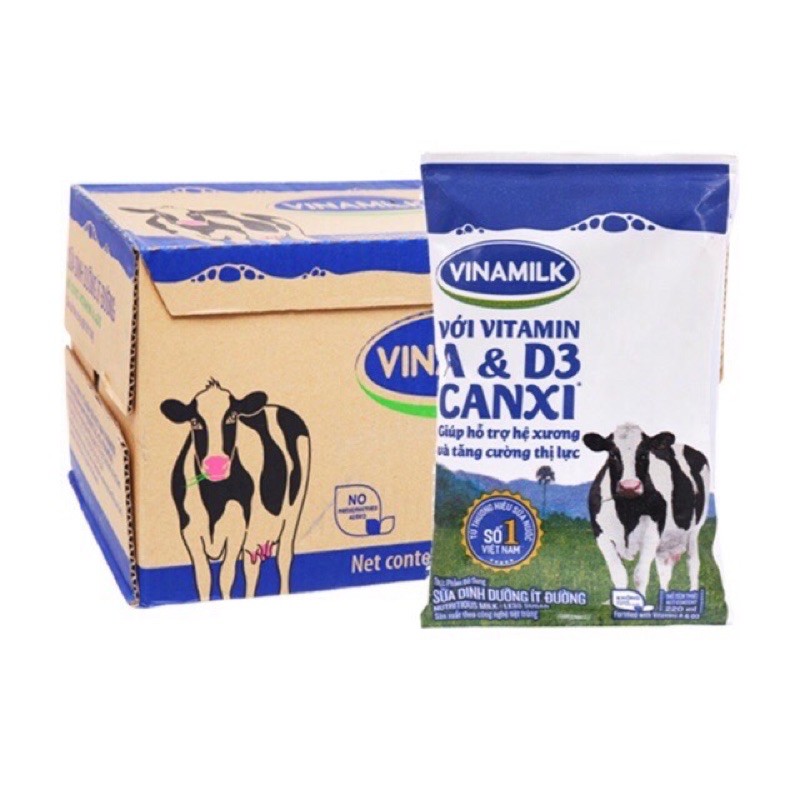 THÙNG SỮA VINAMILK ÍT ĐƯỜNG TÚI 220ML