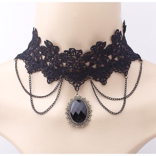 Vòng cổ choker đen mặt ngọc trai