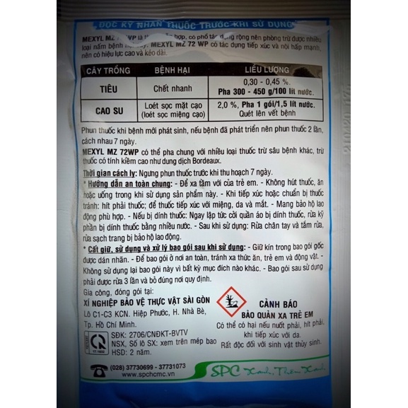 Thuốc trừ bệnh MEXYL MZ 72WP gói 30 gam: Trừ nấm phổ rộng - Đặc trị Sương Mai, Thán Thư, Vàng Lá, Chết Nhanh, Xì Mủ