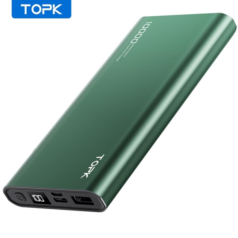 Sạc Dự Phòng TOPK I1006 10000mAh 2 Cổng Dung Lượng Có Màn Hình Điện Tử Cho iPhone Huawei Samsung Xiaomi Oppo Vivo Realme